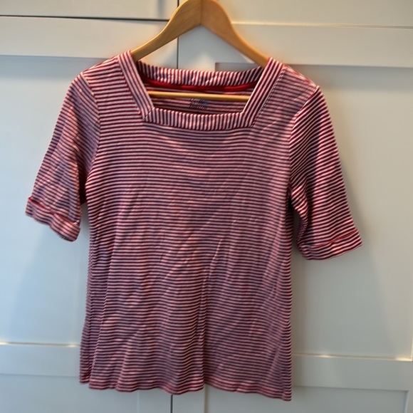 Croft & Barrow Red White Stripe Square Neck Short Sleeve Top Medium - Picture 5 of 6